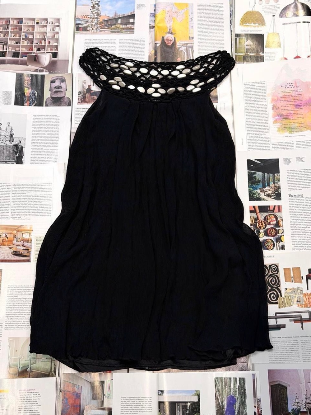 JAX vintage black crochet pearl/shell trim mini dress size US 10 & M/L